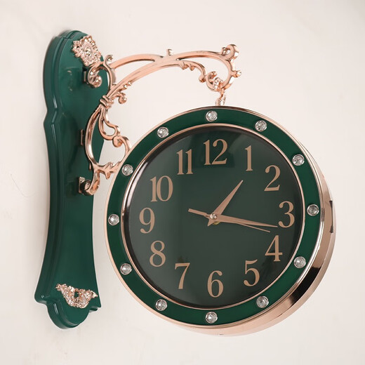 Double-sided wall clock living room stylish silent European creative silent clock two-sided quartz clock modern simple fashionable hanging watch 9889 wood color other