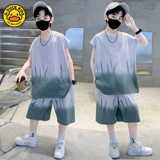 G.DUCK男童背心夏装套装2025新款网红儿童夏季无袖运动服薄款中大童夏款 TZK687-绿色套装 140 建议身高130-140厘米