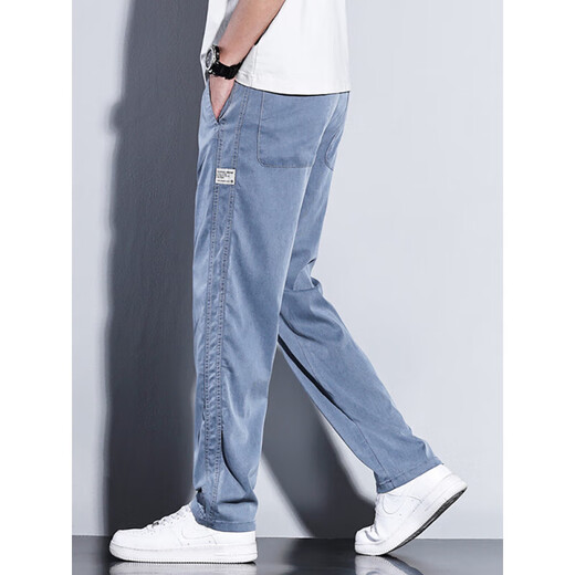 
Casual pants for men 2025 new fashion brand straight loose men's pants Tennis wide-leg men's long pants men's summer thin style 1048 black + 1048 light blue XL size 31-32