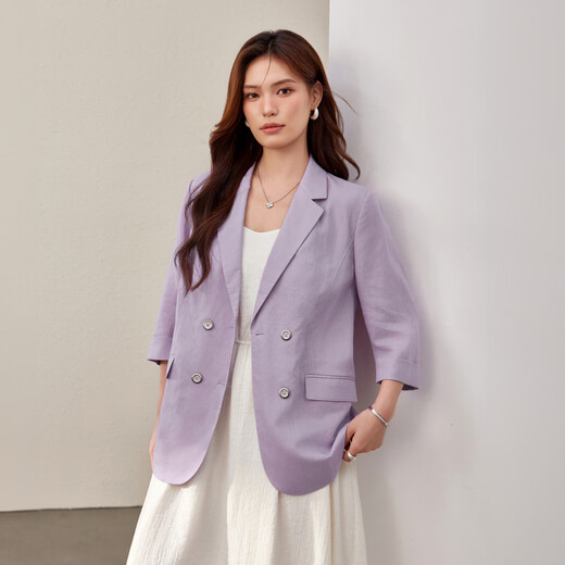 纤莉秀【知性干练气质莱赛尔西装外套】大码女装胖mm2025夏装新款2694 紫色 3XL