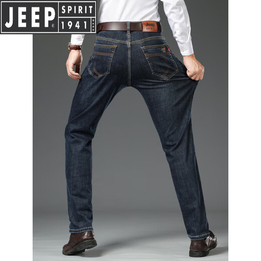 JEEP SPIRIT吉普高端牛仔裤男士夏季薄款直筒宽松中年高腰深裆商务休闲长裤子 黑灰-679 29 码【腰围2.2尺】