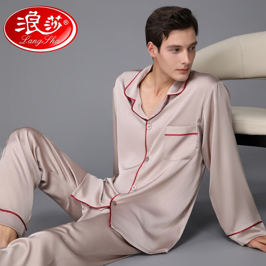 浪莎（LangSha）高端男款睡衣春秋款长袖长裤套装男秋季2025新款感家居服外穿 3899黑灰色 L (体重100到135)