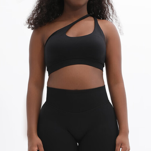 Slanted shoulder bra, unlabeled sports seamless yoga bra, Pilates, chest-revealing, hollow back, yoga slanted shoulder bra, light blue S