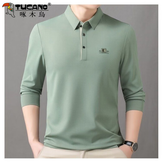 
Woodpecker high-end long-sleeved T-shirt for men 2025 Spring and Autumn New Loose Large Size Middle-aged Business and Casual Lapel POLO Shirt 9918 Bean Green S 165 Recommended Below 110