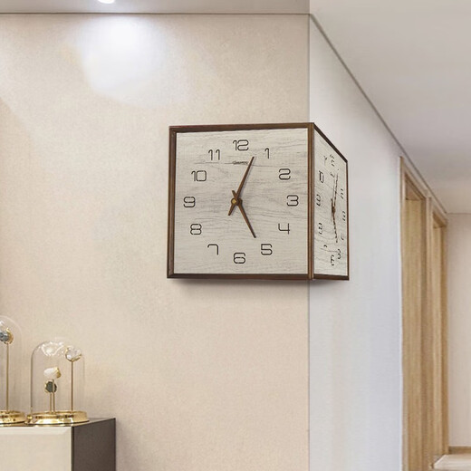 Sanqihu doppelseitige Wanduhr Wohnzimmer Ecke Home Moderne einfache atmosphärische stille massive Holzuhr Dekorative doppelseitige Hänge Wache große 9197 Walnuss Farbmarke Stille Bewegung 12 Zoll