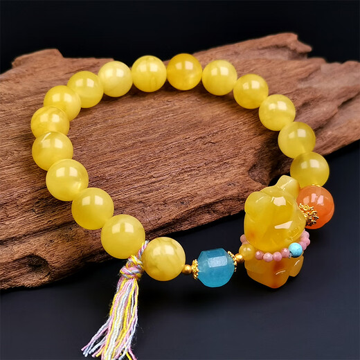 Amber style, one object, one picture, one certificate, beeswax bracelet, natural amber, women's hand beads, full of dense chicken oil, yellow Russian material, flawless bracelet, 10.42g, 8.5mm