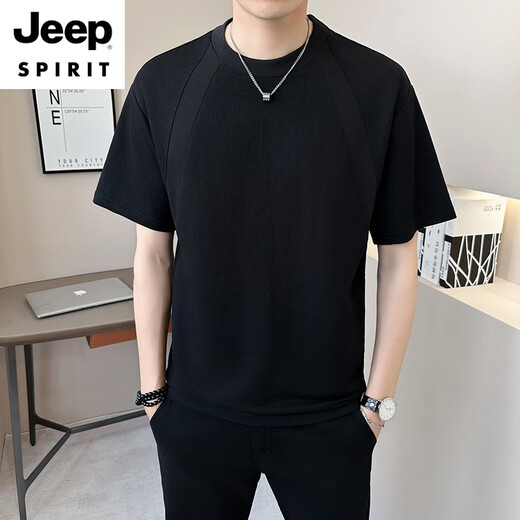 JEEP SPIRIT棉麻男士短袖t恤夏季新款2025设计感休闲圆领潮流百搭亚麻t恤衫男 9866绿色 2XL
