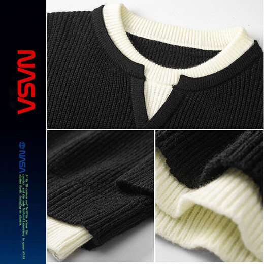Nasawassup official fashion brand co-branded sweater men's autumn and winter Hong Kong style round neck fake two-piece sweater lazy style men's pullover worsted gray XL (recommended 140-160 Jin Jin equals 0.5 kg)