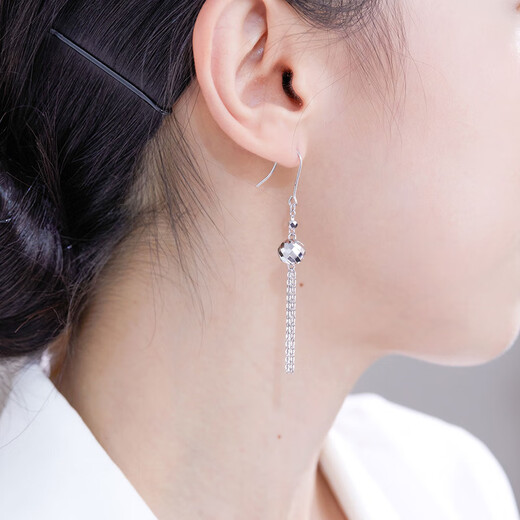 Meluxe platinum earrings for women, PT950 platinum sparkling long earrings and ear hooks, birthday gift for girlfriend, about 4.11g