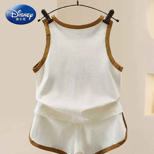 Disney boys summer clothing cartoon vest set 2025 new boys clothes fashionable baby girls shorts sleeveless two-piece set white yellow 130 cm (height 125-13555-65)