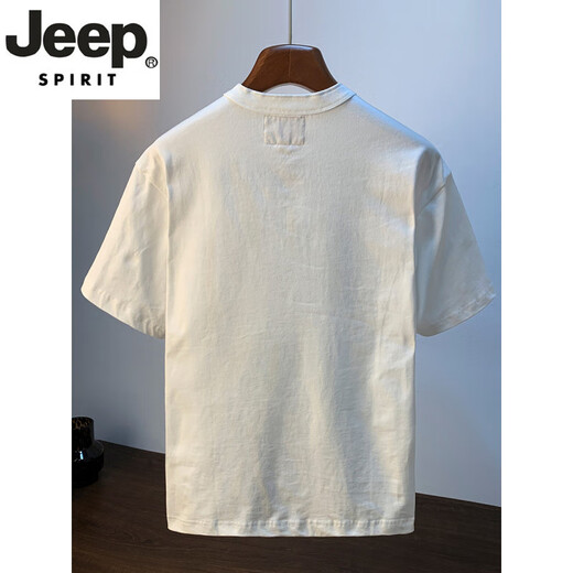 JEEP SPIRIT100棉夏季短袖T恤男纯棉宽松半开衫休闲亨利领白色百搭五分袖衣服 白色 【5K612】 XL 适合140-160斤穿