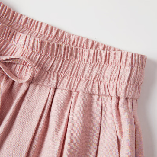 香影粉色垂坠感阔腿裤女高腰2025夏季新款松弛感含亚麻系带薄裤子 银牡丹色 M 160/64A/95-110斤