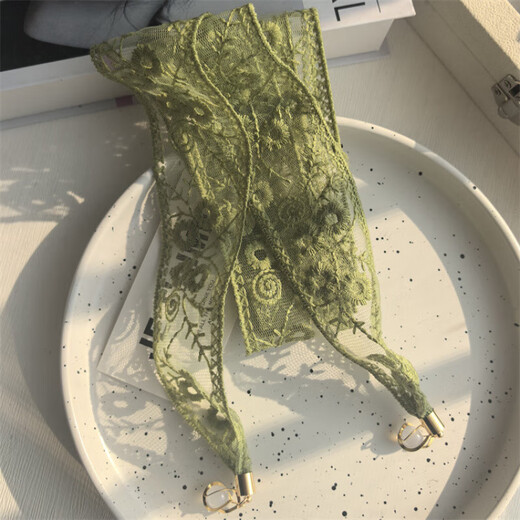 
Korean version of lace streamer green ribbon decorative scarf small scarf headband long thin narrow pendant necklace scarf scarf for women beige white