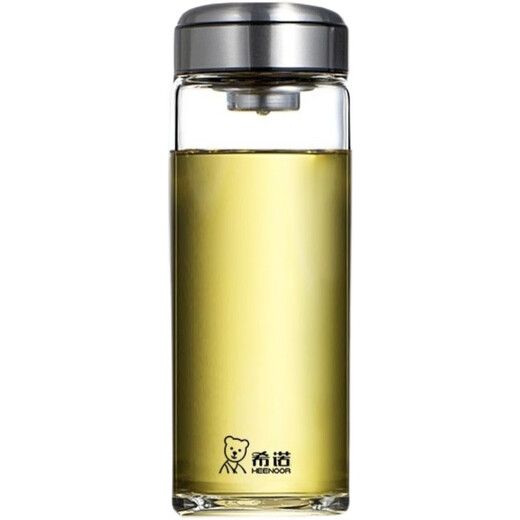 希诺（HEENOOR）带滤网单层玻璃杯PU套防烫加厚泡茶水杯子商务送礼品 XN-6196-530ml本色+杯套杯刷