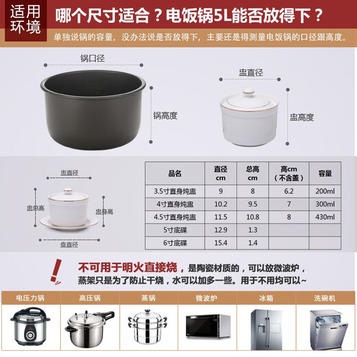 CiH Huijin stew pot ceramic hotel bird's nest soup bowl with lid water-proof stew pot set dessert cup high temperature resistance 4-inch Huijin straight stew pot single + bottom plate with spoon