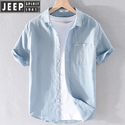 Jeep Spirit Men's Line Lappel Kurzarm T-Shirt Lose Hemd Kragen Top Kleidung mit LED T-Cotton Line T-Shirt Line Sommer 9711 Weiß 2xl