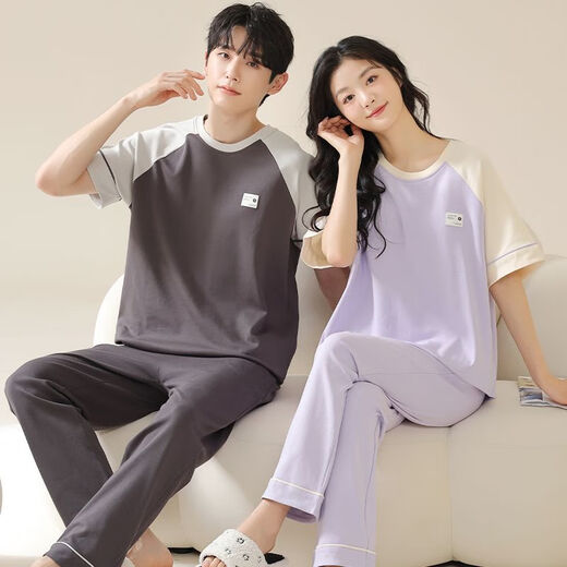 
Yalu couple pajamas for women in summer 2025 new summer short-sleeved fresh and chest pad pure cotton men's home clothing set MM: 13301 light green clothes apricot sleeves 13601B gray green clothes L [women] cotton sweat-absorbent and breathable without ball