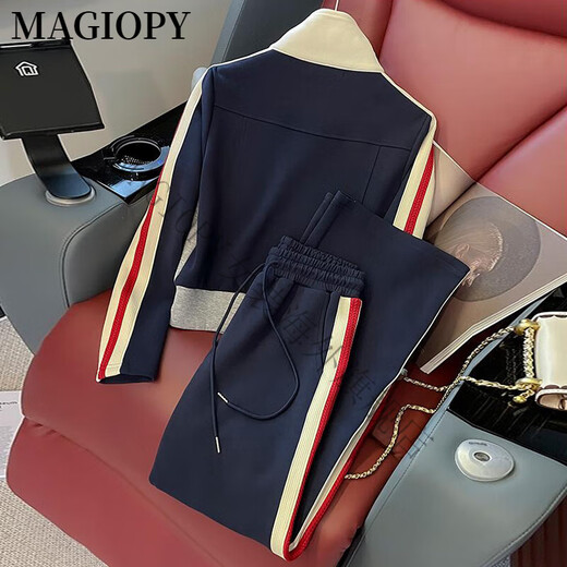 MAGIOPY国际奢侈高档品牌欧货爆款休闲运动套装女装冬季新款时尚洋气外套 蓝色两件套(不加绒) S(100斤以内)