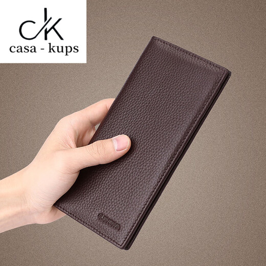 casa-kupsCK钱包男士长款真皮2025新款头层牛皮带拉链钱夹大容量皮夹卡包 黑色-加围厚款