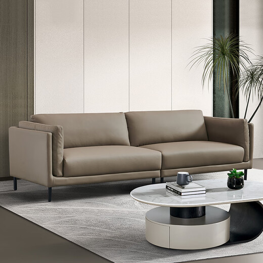 Mercury-Ledersofa, Wohnzimmer, italienisches Licht, luxuriös, minimalistisch, erste Schicht Rindsleder-Sofa, kleine Wohnung, Daunenleder-Kunstsofa SX6211, beige weiß, 2,8 Meter, gerade erste Schicht Rindsleder –