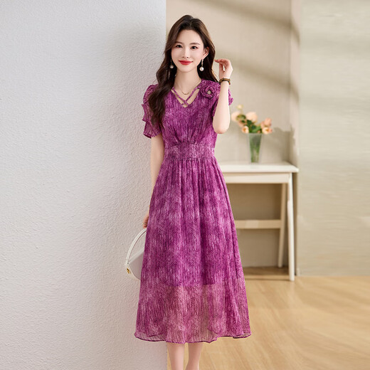 Egeangy Light Luxury Brand Kleid für Frauen 2025 Sommer Neue Modetrendy Vielseitige High-End-Temperament Trendy Rock Purple M