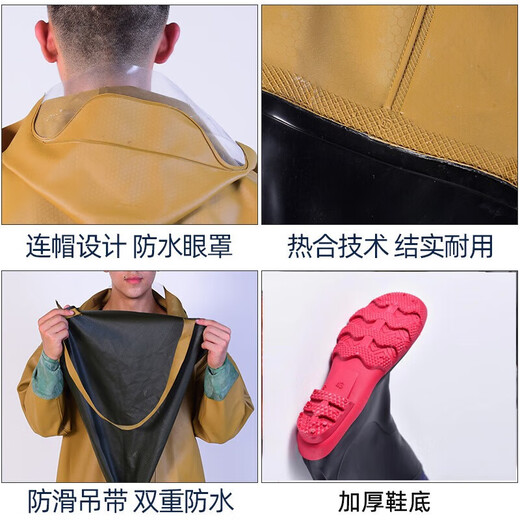 Full-body waders, waterproof clothing, rain pants, thickened and wear-resistant, men's one-piece half-body fishing pants, fishing leather fork pants, whole body black thickened version (cuffs) 46