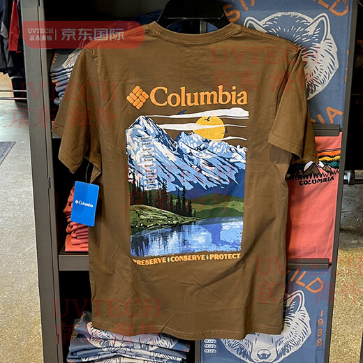 哥伦比亚（Columbia）男士夏季图案印花运动圆领短袖文化衫T恤 HYB1463-DARK POOL孔雀蓝 M 美 胸围50