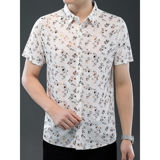 
Seven Wolfs (SW1960) 25 summer new men's short-sleeved shirt ice silk thin printed shirt fashion trend casual daddy top 9898 gold 2XL 180
