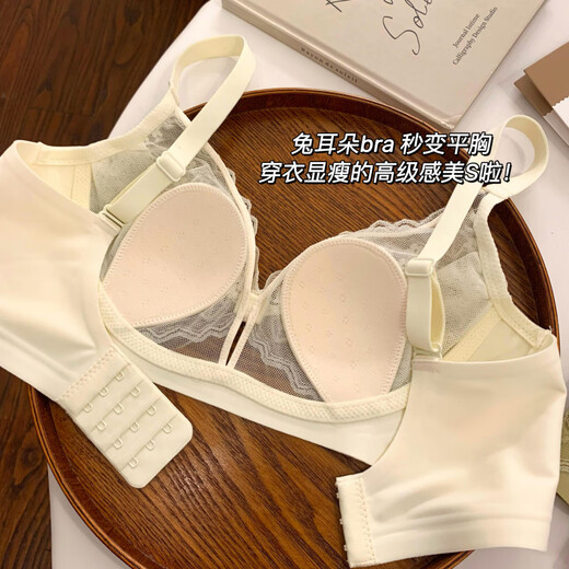 雅鹿法式大胸显小蕾丝内衣女薄款显瘦收副乳无钢圈兔耳朵杯美背文胸夏 黑色 一件 S （32/70ABC） （70-90斤）