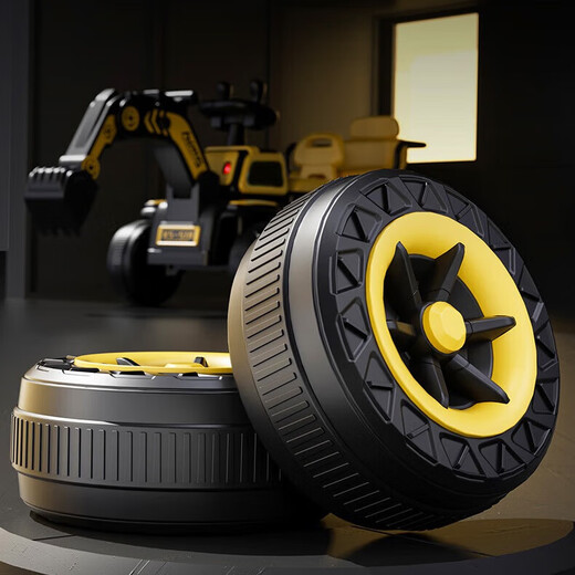 Pelle de véhicule électrique biplace pour enfants peut s'asseoir sur bébé et adulte double télécommande à quatre roues 1-8 ans cadeau de charge Ingénierie jaune + batterie double entraînement 12V7 + télécommande + balançoire