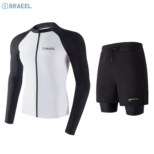 TRAVEL BUDDIESbarrel swimsuit men's surf suit split quick-drying tight jellyfish snorkeling suit wetsuit long-sleeved trousers direct sale men's pure white (cardigan) top + black trousers two-piece set 2XL (150-170Jin Jin equals 0.5 kg) One size fits all