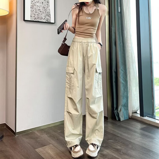 Pantalon de travail de dopamine simple décontractée pour les femmes en printemps et en été cordon hip-hop mince-feel large pantalon de plancher