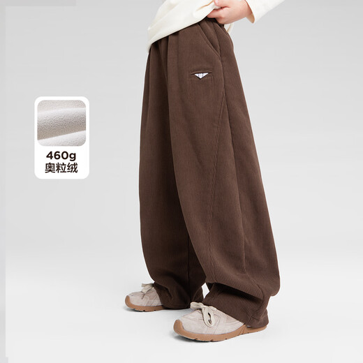 Zuoxi boys' fleece trousers to keep warm in winter 2025 new children's one-piece velvet corduroy trousers dark gray 150