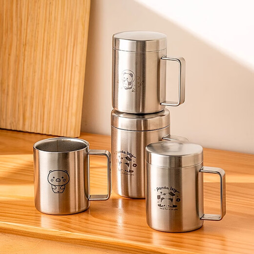 Onlycook316 stainless steel cup milk cup with lid children's baby cup breakfast water cup panda 300ml