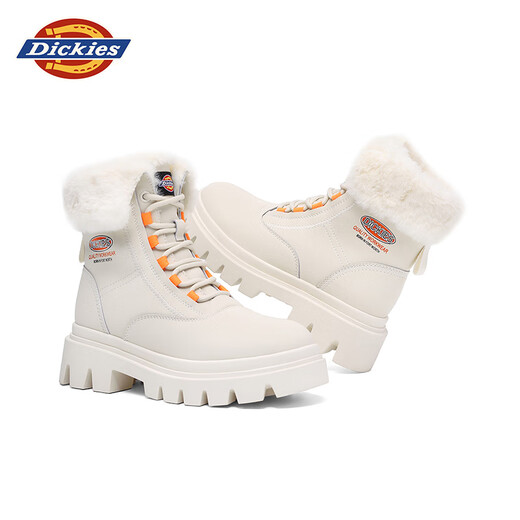 Dickies雪地靴女靴冬季新款马丁靴加绒保暖靴子女厚底增高棉鞋百搭短靴 米色 36