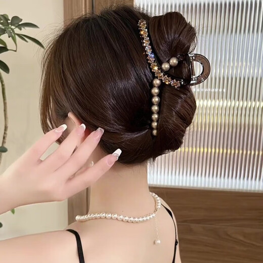 高级感抓夹女2025大号后脑勺盘发鲨鱼夹气质发夹卡子头饰 水钻咖色鲨鱼发夹