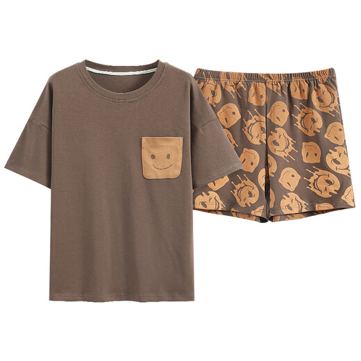 Calculat&Keen（CALCULAT&KEEN） CK睡衣女夏季纯 棉薄款可爱韩版学生短袖两件套装春秋宽松夏天 栗色GXT6636图色 2XL (建议130-145斤)