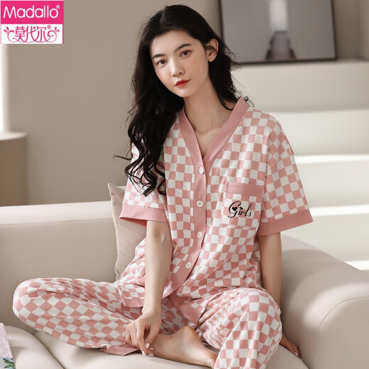 Modal pijama de algodón puro para mujeres en primavera y verano pantalones de manga corta Cardigan estilo coreano lindo collar de verano ropa de algodón puro juego de algodón puro ysh-9737# cárdigan l tamaño 100-120Jin [Jin iguala 0.5 kg]