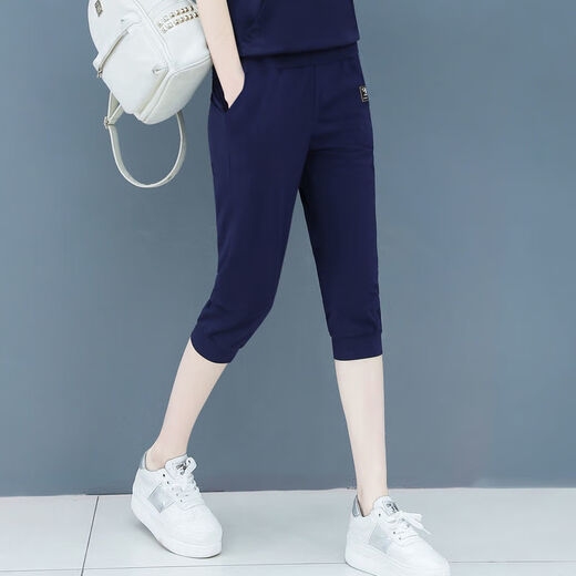 楠语秋（NANYUQIU）夏季七分裤女大码黑色显瘦棉中裤百搭弹力运动女裤短裤中年 黑色(九分裤693#) M