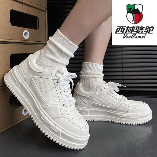 西域骆驼（VANCAMEL）2025新款男鞋一脚蹬休闲百搭运动板鞋厚底潮鞋子夏季透气小白鞋 9720白【品质专柜版 四季款】 38
