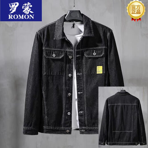 ROMON denim jacket men's spring and summer oversized denim jacket men's jacket loose plus fat plus size fat fashion brand SX679 black L 140-150Jin [Jin equals 0.5 kg]