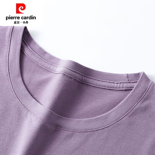 皮尔卡丹（PIERRE CARDIN）香芋紫色纯棉短袖t恤女宽松流行正肩洋气体恤夏装2025新款上衣潮 6172烟熏紫 短袖 M (建议80-105斤)