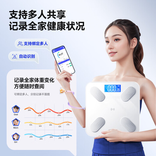 康佳电子秤体重秤智能体脂秤高精准电子称家用人体称重健康减肥运动健身专用秤 81项健康数据监测 【体脂称】淑女白-智能APP【4传感器/超精准】 电池款
