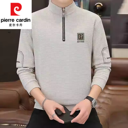 Pierre Cardin Halbzipper Sweatshirt für Männer im Frühling und Herbst Neues Casual Trendy Stand Collar Long-Ärmeln T-Shirt für Männer vielseitiges Basishemd 6188 Khaki M empfohlen 90-110jin [Jin gleich 0,5 kg]
