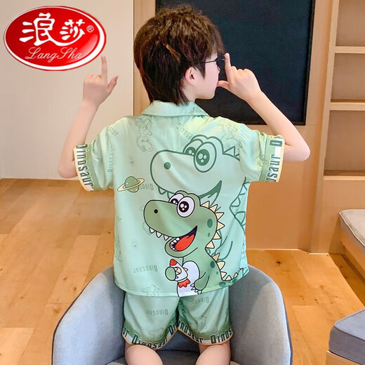 浪莎儿童睡衣男童夏季冰丝薄款短袖套装夏天中大童男孩卡通洋气家居服 冰丝短套G6627#玉桂狗 100 8码【建议身高100-110cm】