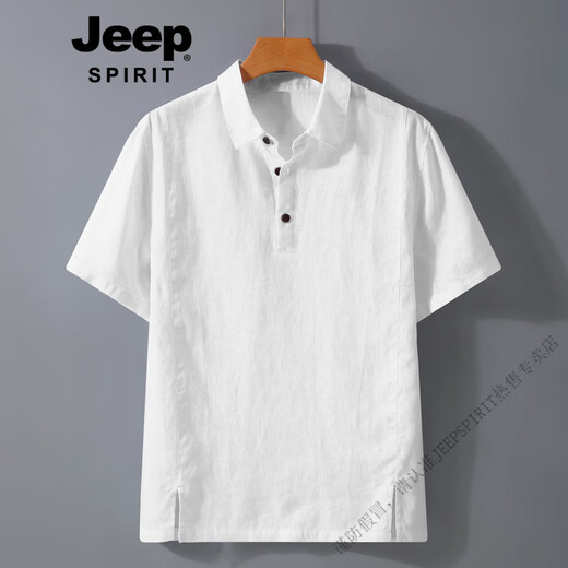 Jeep Spirit Importado de Europa Lino puro Camiseta de manga corta Lino de lino para hombres Camisa informal de negocios Full Hemp t Smoke Gray M [100-120Jin [Jin equivale a 0.5 kg]]
