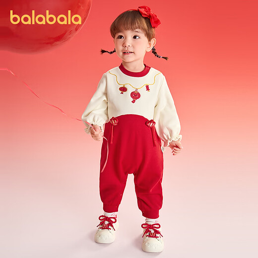 Balabala shopping mall same style children's jumpsuit girls' velvet sweatshirt spring 2025 new season white and red tone 00416 90cm