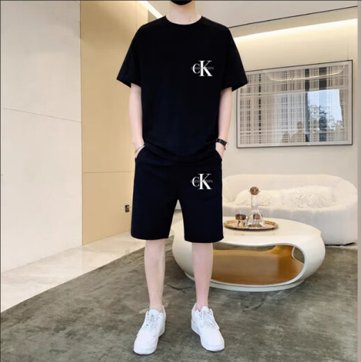 
CALVIN KLEIN JEANSCK short-sleeved suit summer men's pure cotton T-shirt men's casual shorts loose large size five-point sports pants trendy men's clothing 701 suit white M (100-125Jin[Jin equals 0.5 kg])