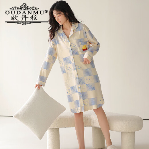 Odanmu camisón de manga larga para mujeres en primavera y otoño nuevo cárdigan de algodón puro lindo pijamas para mujeres en algodón estilo internet estilo de celebridades dulces jg9928 m