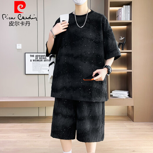 皮尔卡丹夏季薄款酷帅套装男2025年新款帅气穿搭一套短裤短袖t恤休闲运动 T6630咖啡套装 M 90-110斤